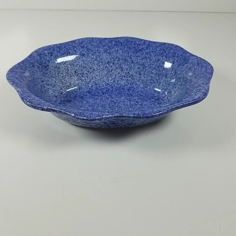 Blue Scalloped Spongeware  Bowl, American Folk Art, Farm House, Boho, Cottage